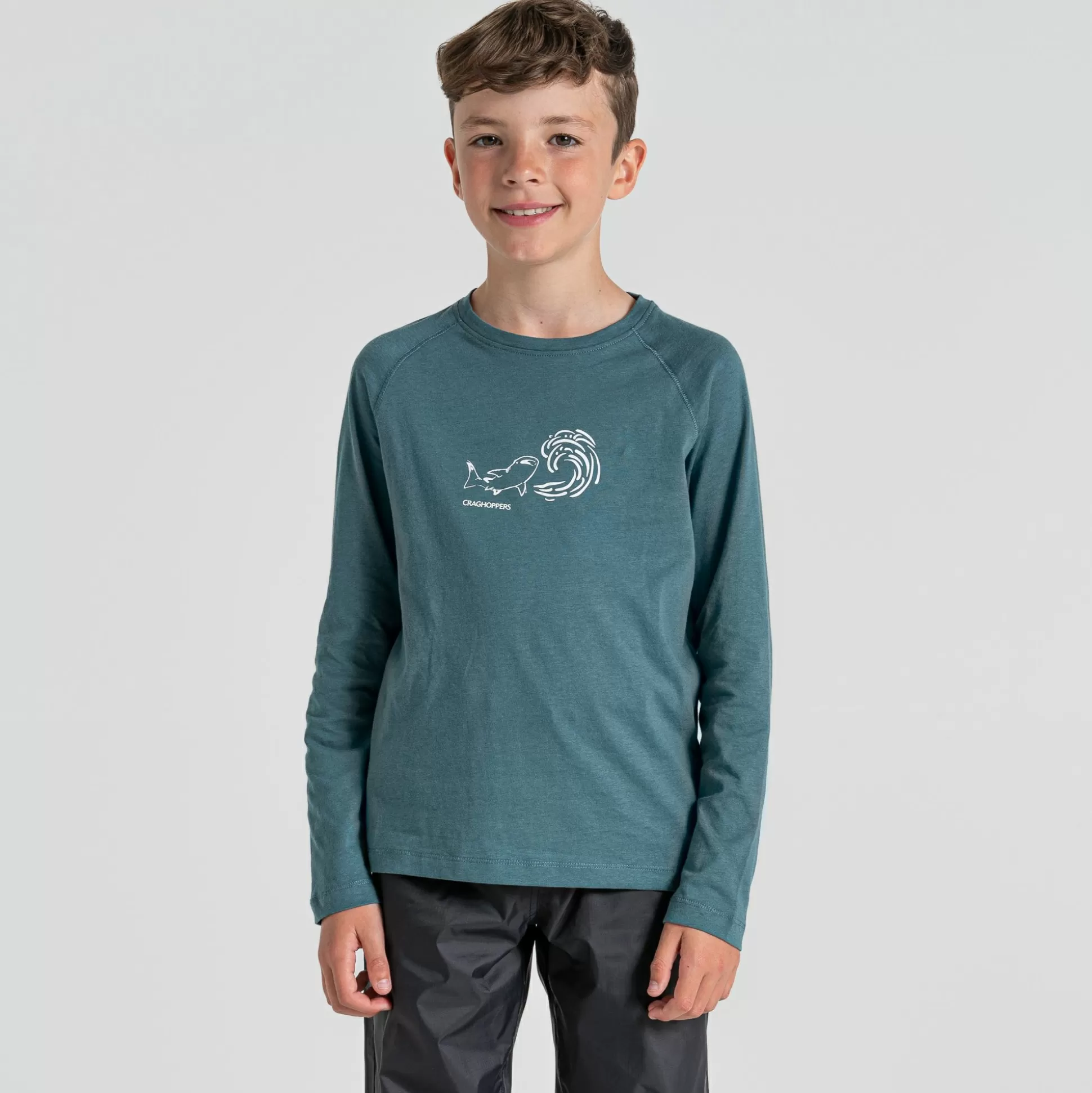 Craghoppers Kid'S Bates Long Sleeved T-Shirt - Sacramento Green Whaleshark<Kids Long Sleeve