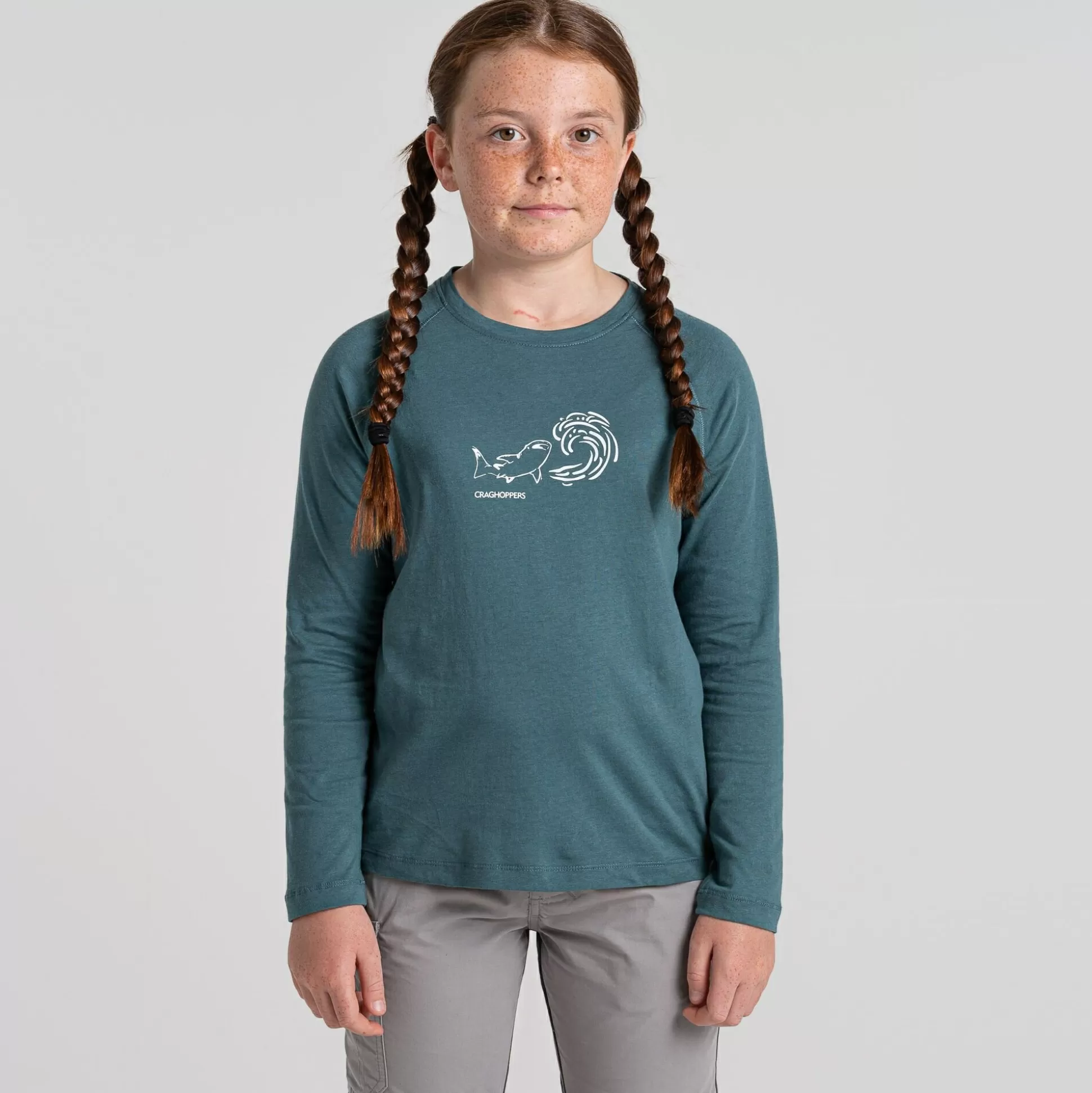 Craghoppers Kid'S Bates Long Sleeved T-Shirt - Sacramento Green Whaleshark<Kids Long Sleeve