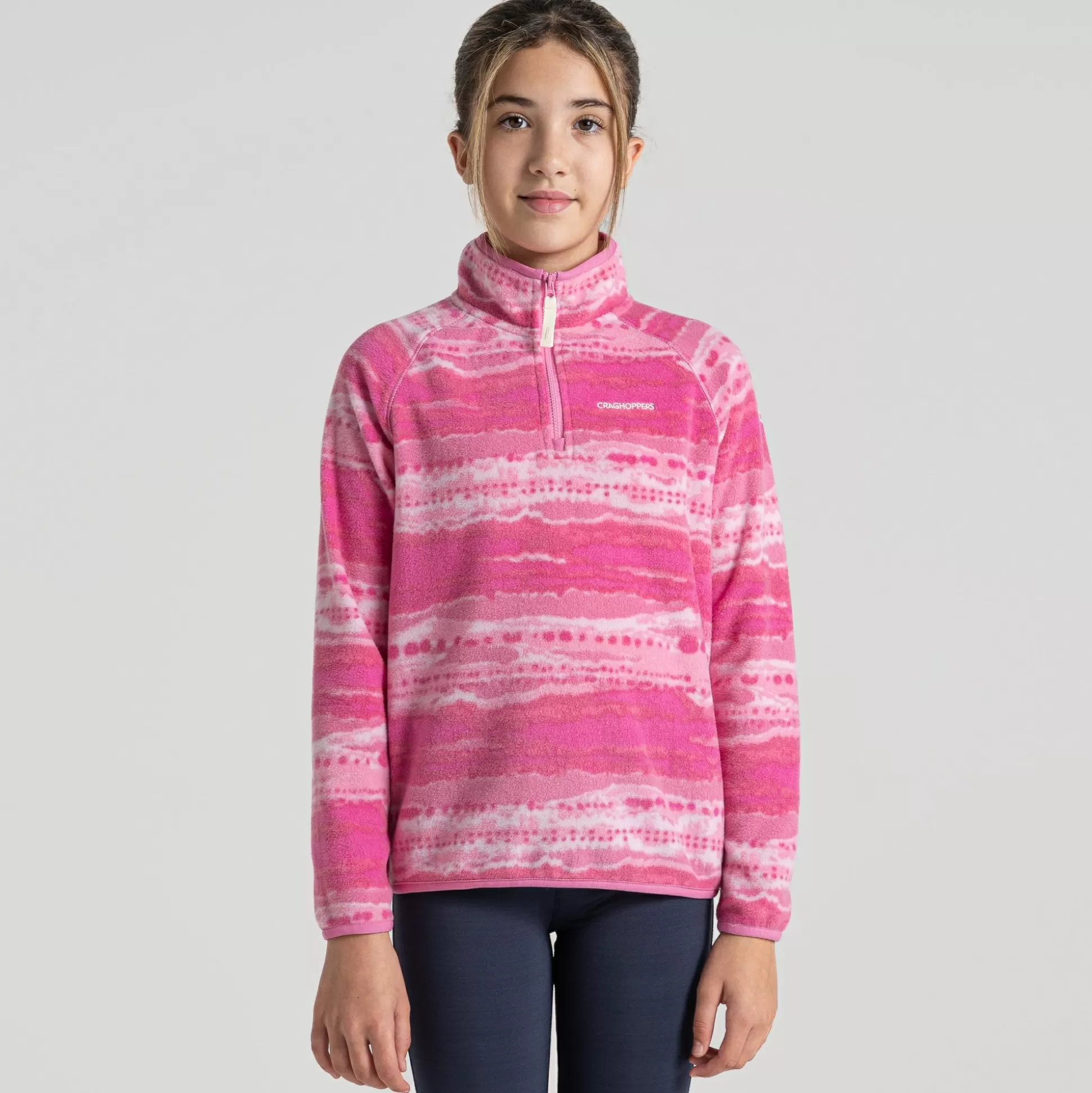 Craghoppers Kid'S Kai Half Zip Fleece - Carnation Pink Print<Kids Half Zip Fleece