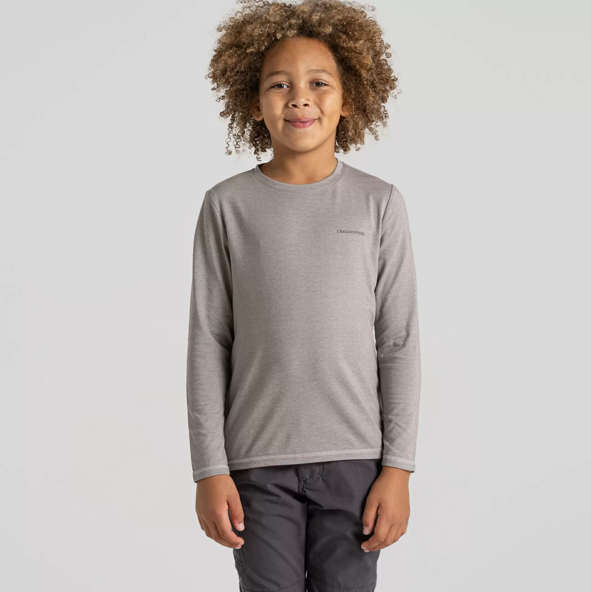 Craghoppers Kid'S Nosilife Jago Long Sleeved T-Shirt - Soft Grey Marl<Kids Long Sleeve