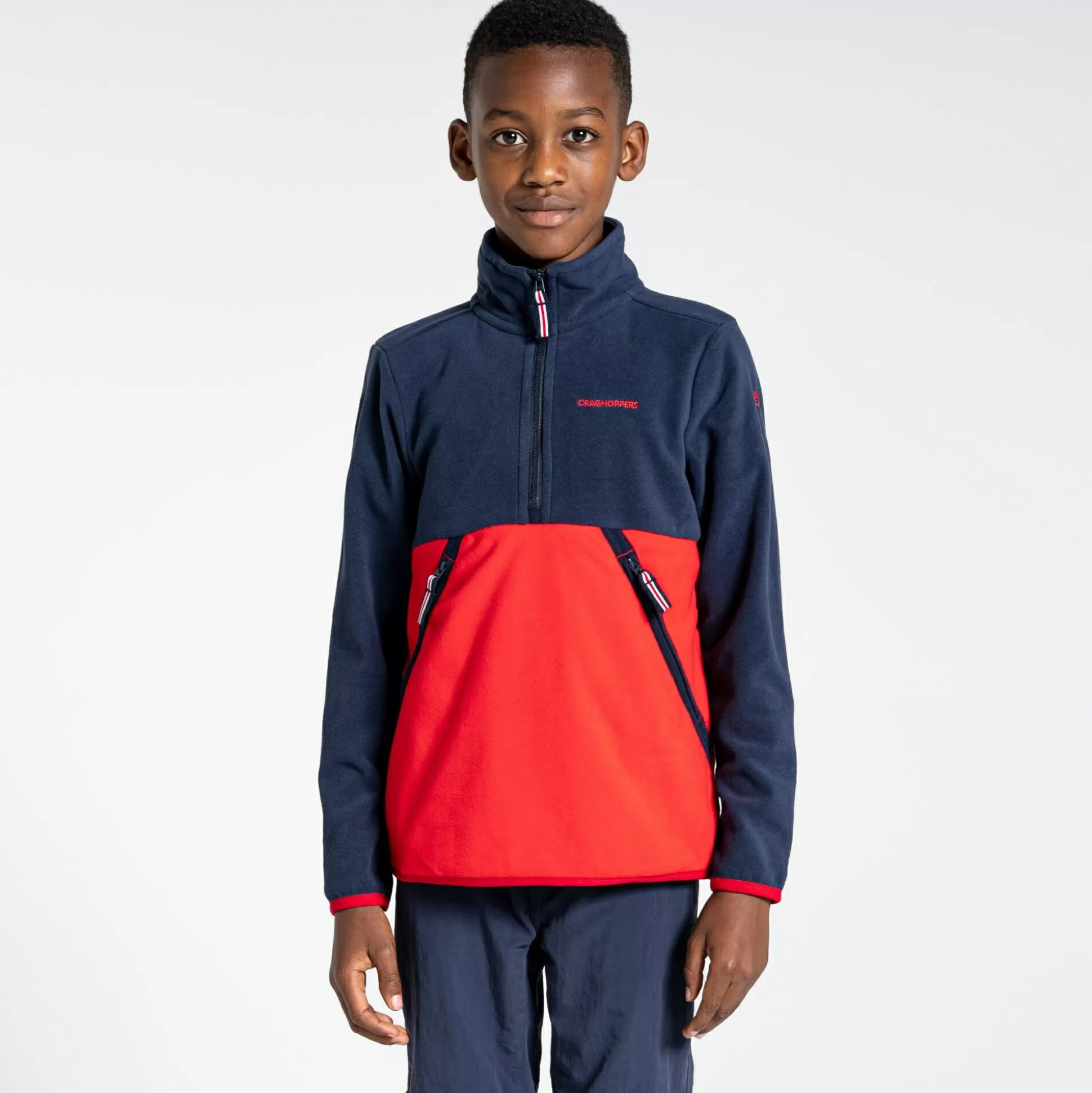 Craghoppers Kid'S Nox Half Zip Fleece - Blue Navy / Sriracha Red<Kids Half Zip Fleece