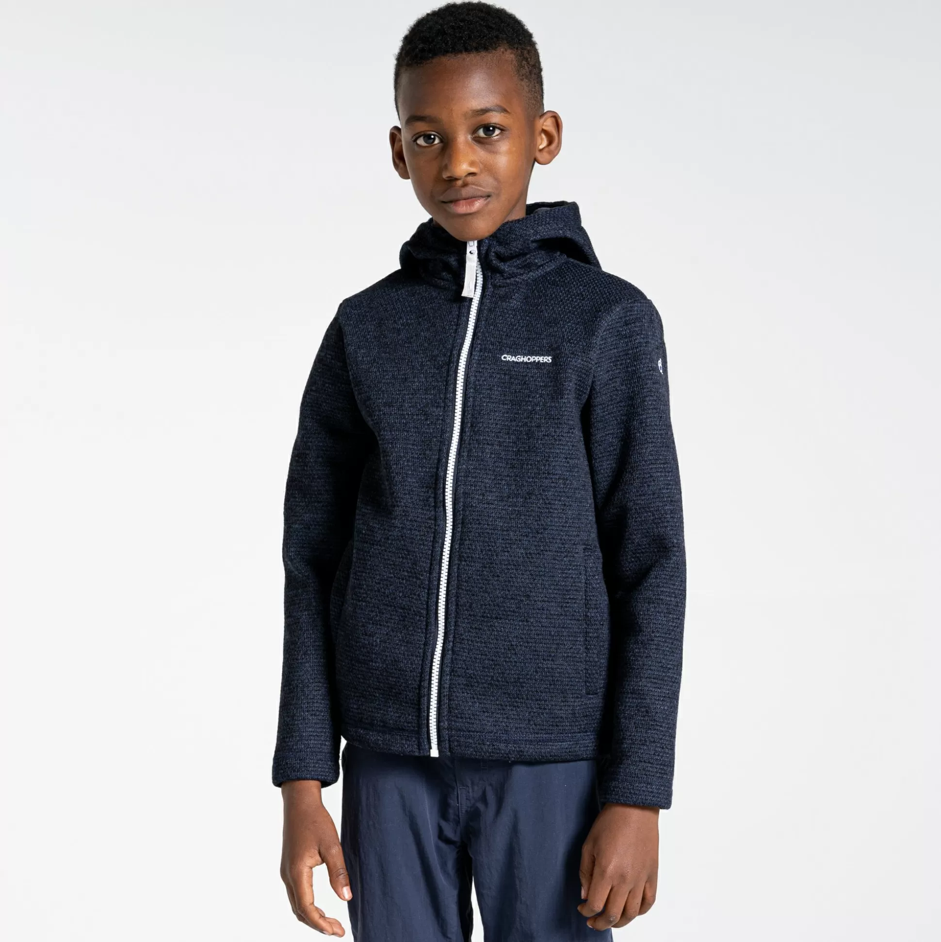 Craghoppers Kids' Shiloh Hooded Fleece Jacket - Blue Navy Marl<Kids Full Zip Fleece