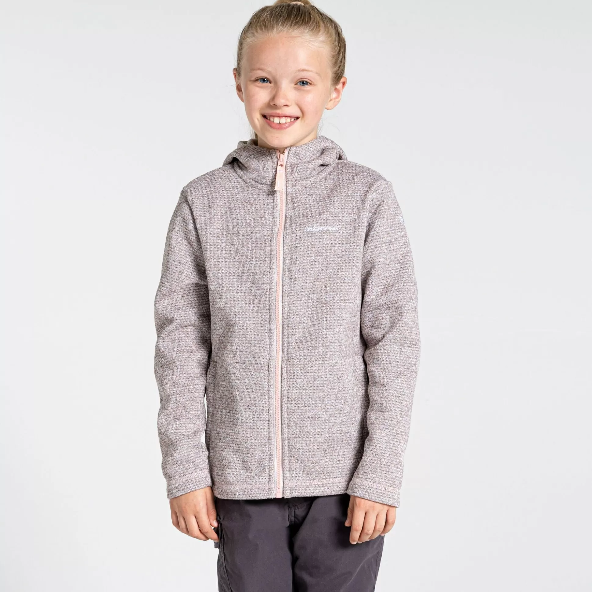 Craghoppers Kids' Shiloh Hooded Fleece Jacket - Pink Clay Marl<Kids Full Zip Fleece