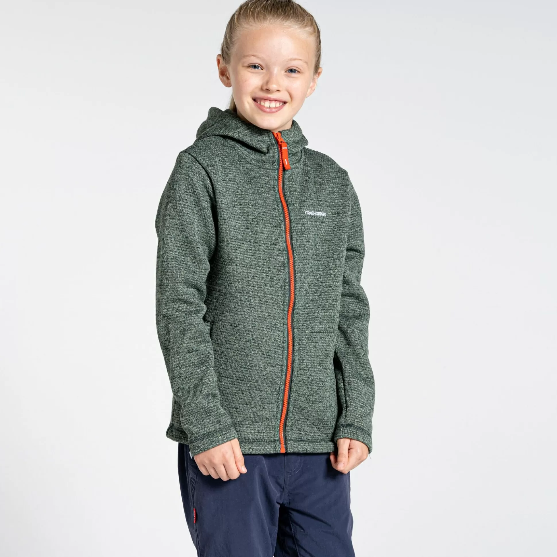 Craghoppers Kids' Shiloh Hooded Fleece Jacket - Spruce Green Marl<Kids Full Zip Fleece