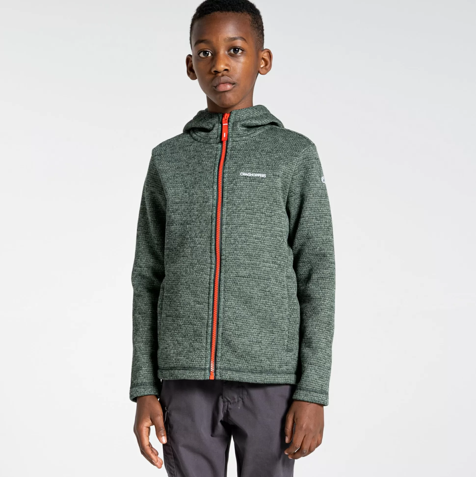 Craghoppers Kids' Shiloh Hooded Fleece Jacket - Spruce Green Marl<Kids Full Zip Fleece