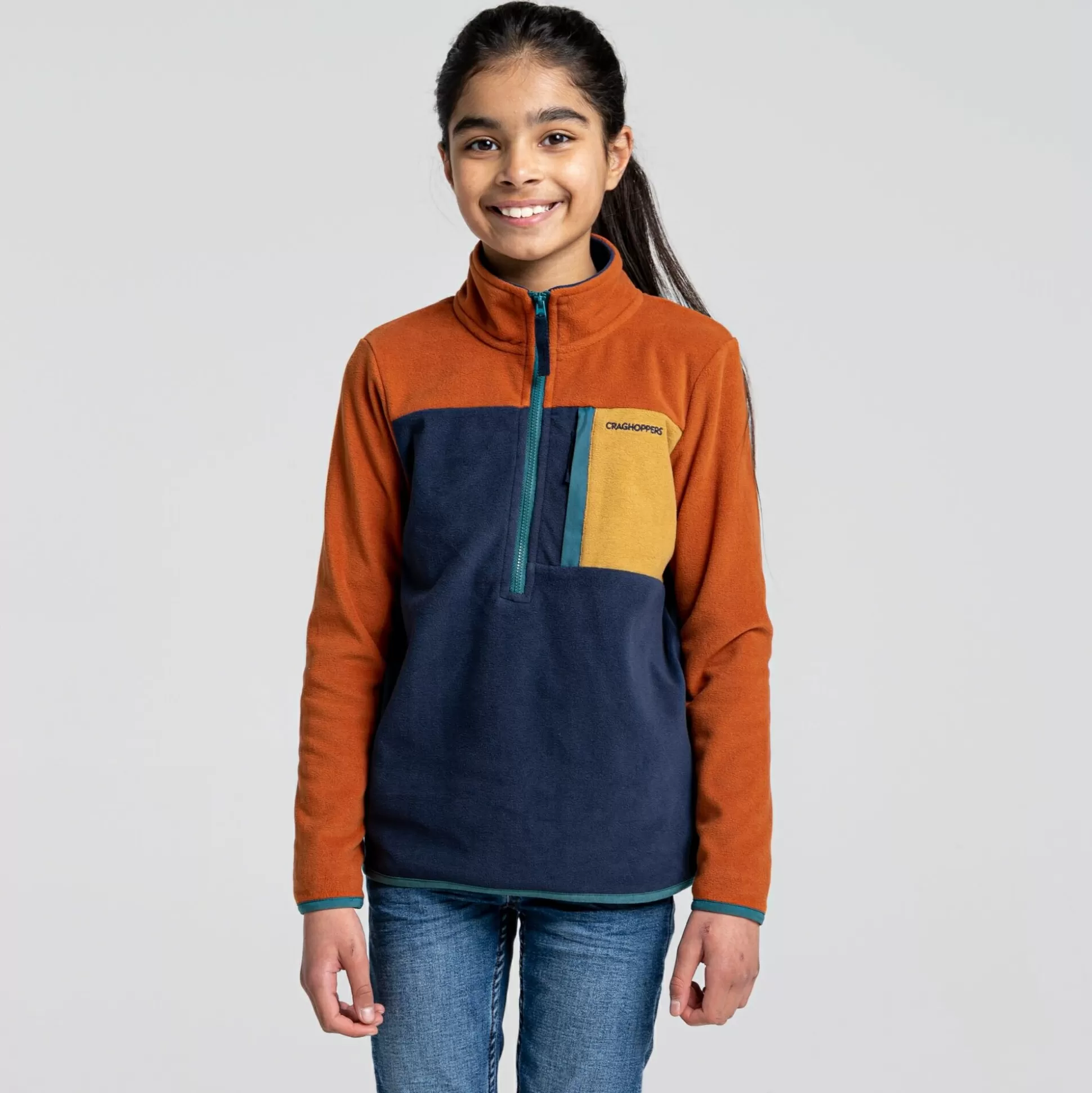 Craghoppers Kid'S Tama Half Zip Fleece - Potters Clay / Blue Navy<Kids Half Zip Fleece