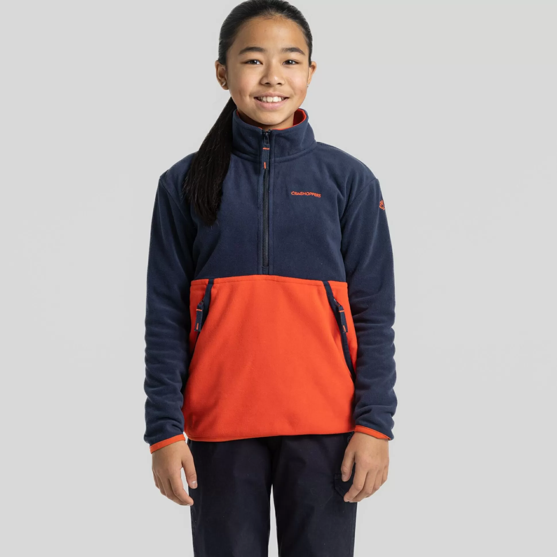 Craghoppers Kid'S Valo Half Zip Fleece - Blue Navy / Macaw Red<Kids Half Zip Fleece