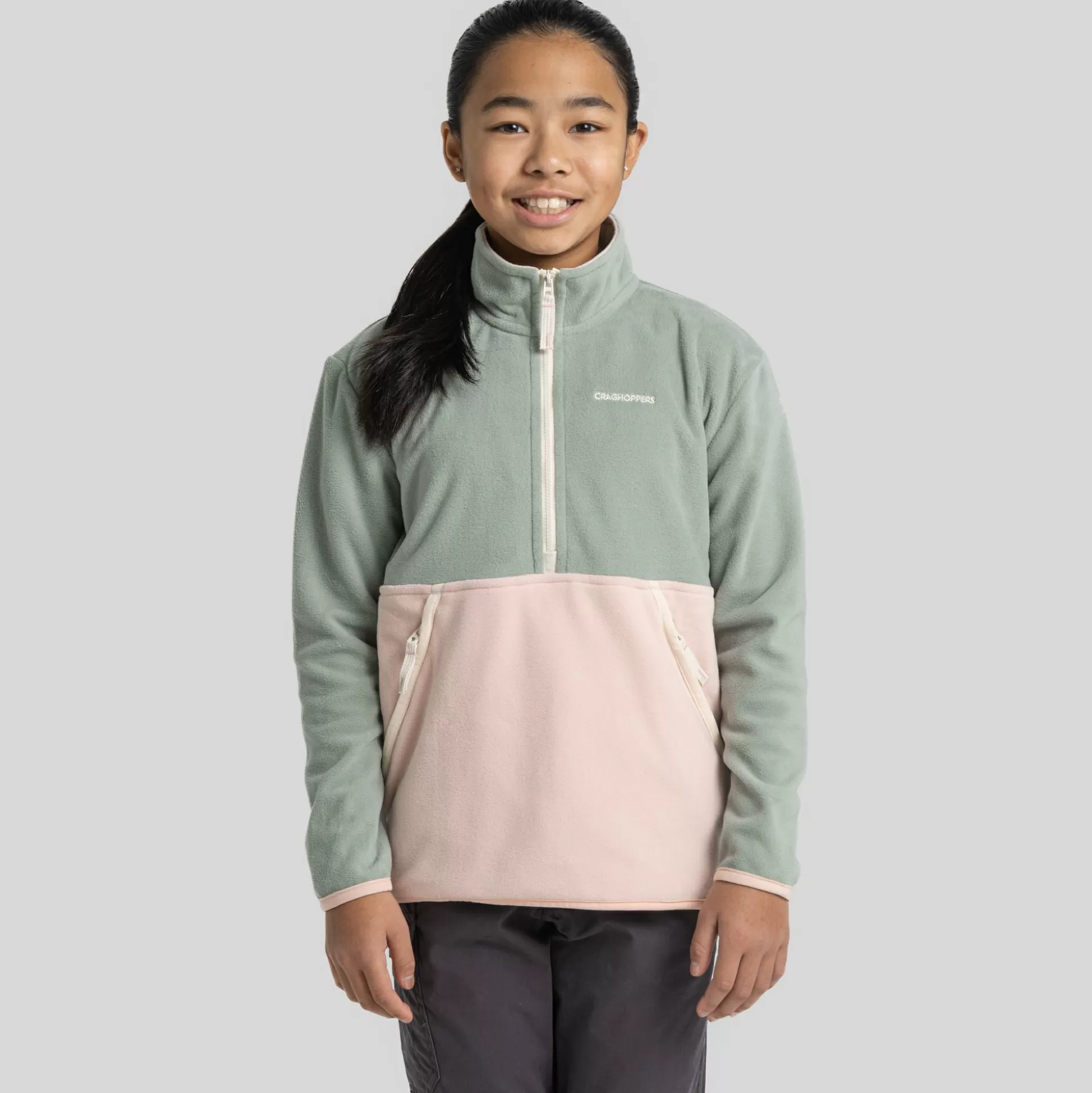 Craghoppers Kid'S Valo Half Zip Fleece - Meadow Haze / Pink Dusk<Kids Half Zip Fleece