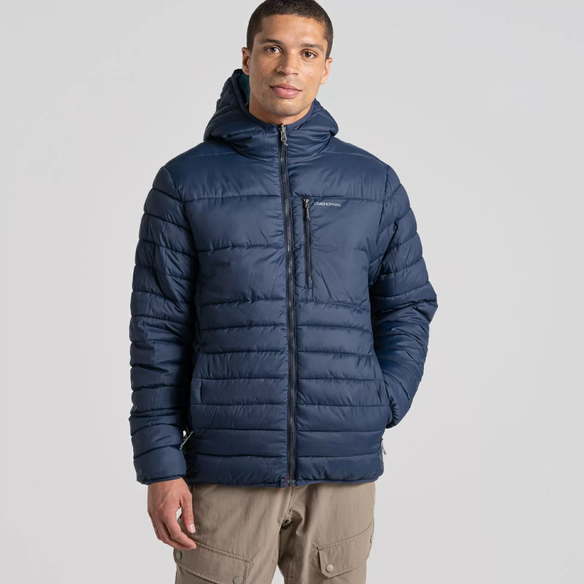 Craghoppers Men'S Compresslite Viii Hooded Jacket - Blue Navy / Washed Teal<Mens Softshell Jackets | Insulated Jackets