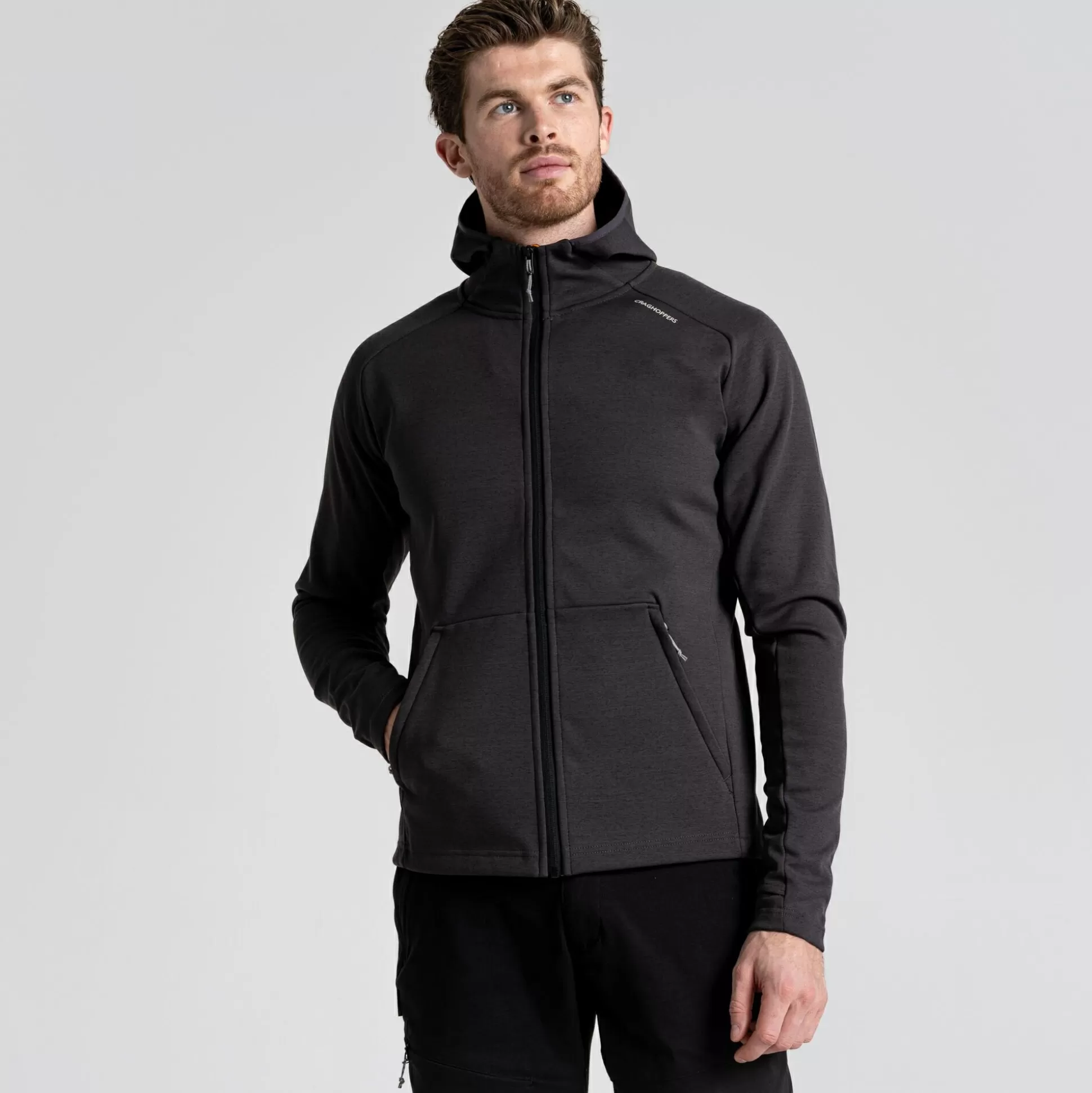 Craghoppers Men'S Dynamic Pro Hooded Jacket - Black Pepper Marl<Mens Full Zip Fleece