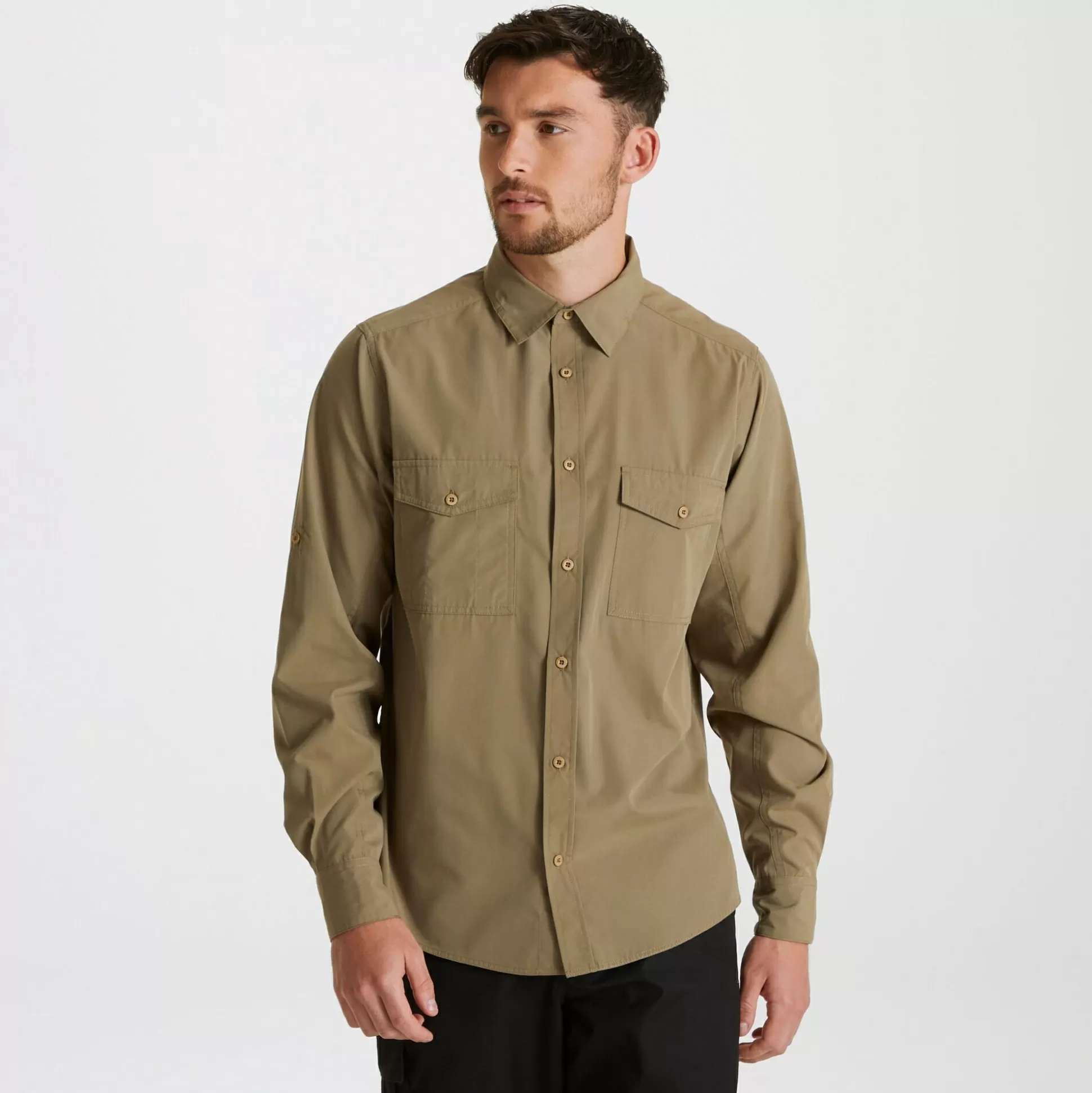 Craghoppers Men'S Expert Kiwi Long Sleeved Shirt - Pebble<Mens Long Sleeve