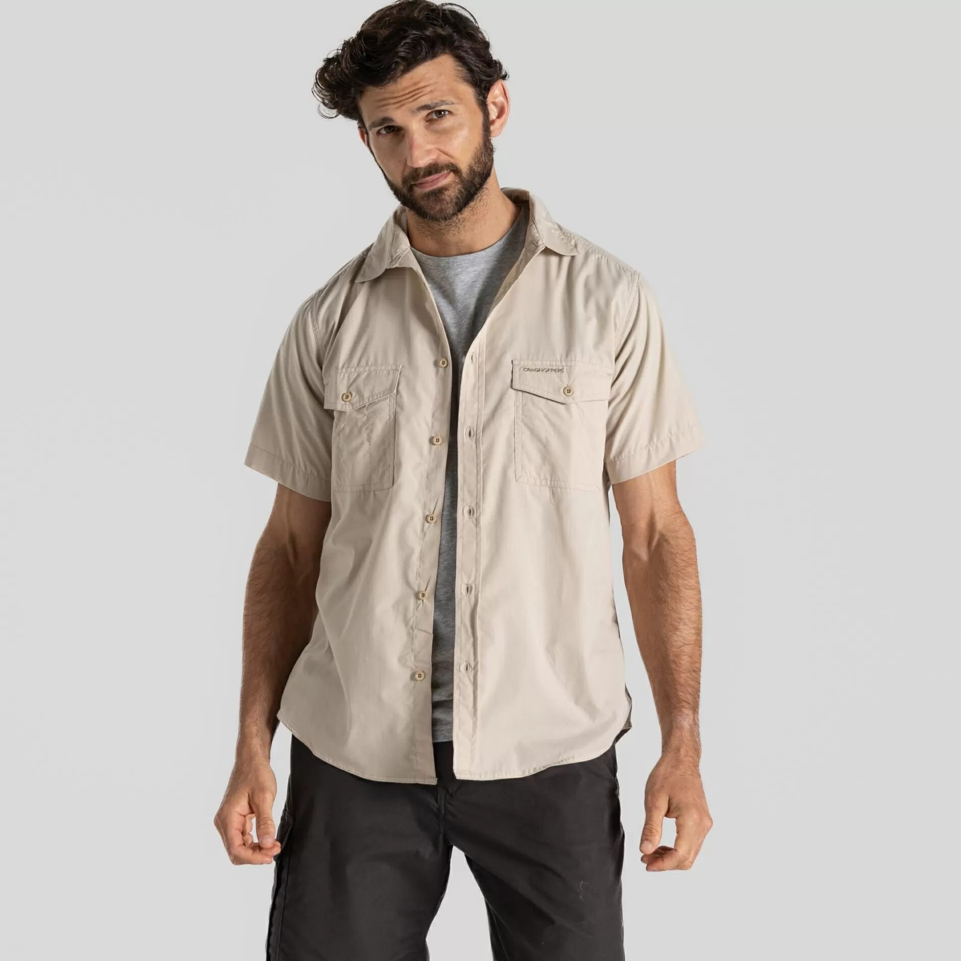 Craghoppers Men'S Kiwi Short Sleeved Shirt - Oatmeal<Mens Short Sleeve