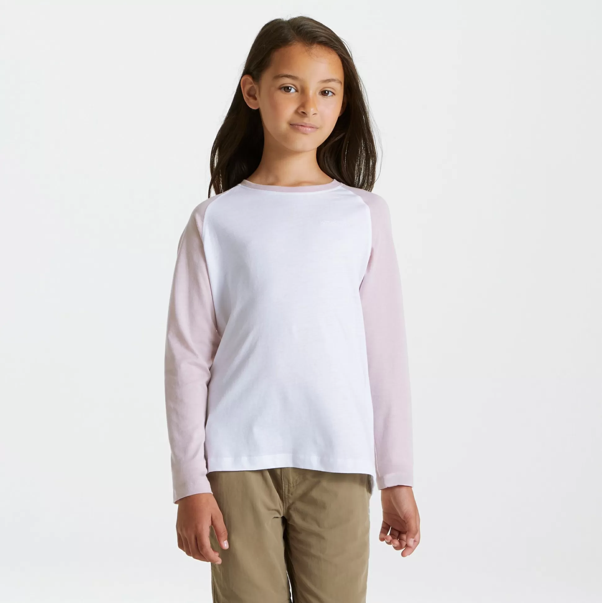 Craghoppers Nosibotanical Abbott Long Sleeved T-Shirt - Optic White / Brushed Lilac<Kids Long Sleeve