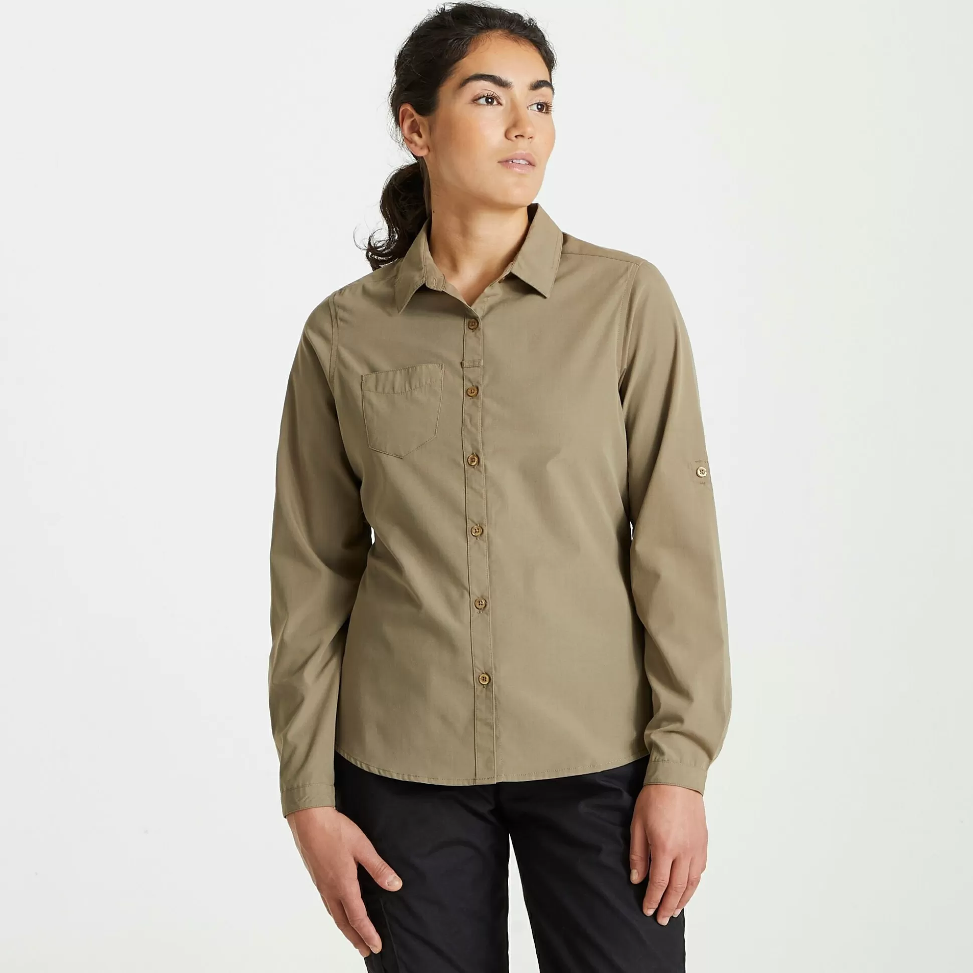 Craghoppers Women'S Expert Kiwi Long Sleeved Shirt - Pebble<Womens Long Sleeve